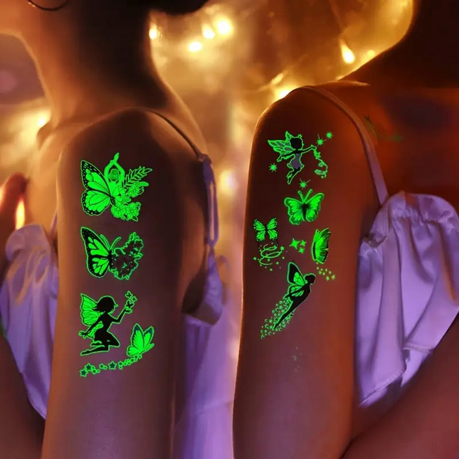 12 Sheets Glow in the Dark Butterfly Temporary Tattoos – Luminous Fairy & Flower Designs