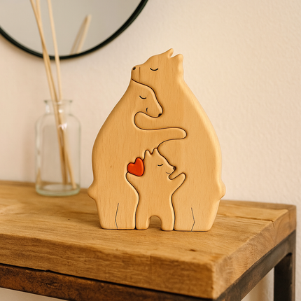 Wooden Mother and Child Bear Puzzle – Cute Animal Gift