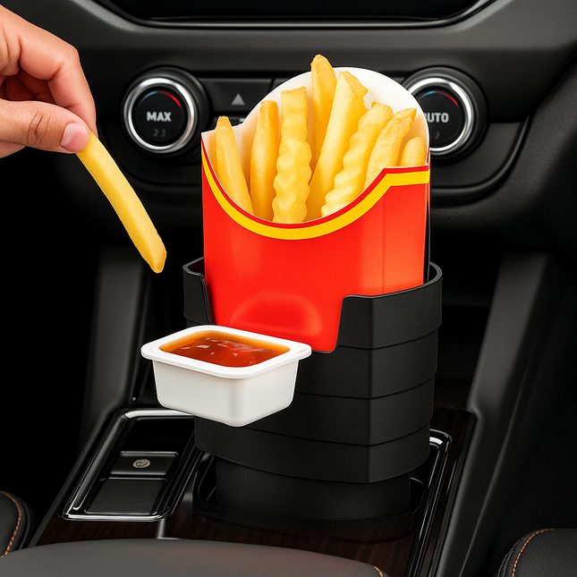 French Fry Cup Holder with Sauce Container – Multi-Functional Snack Organizer for Mess-Free Driving
