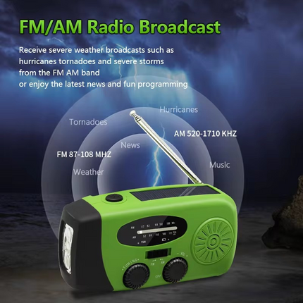 2000mAh Emergency Radio – Portable Solar & Hand Crank FM/AM/WB Radio with USB Charging