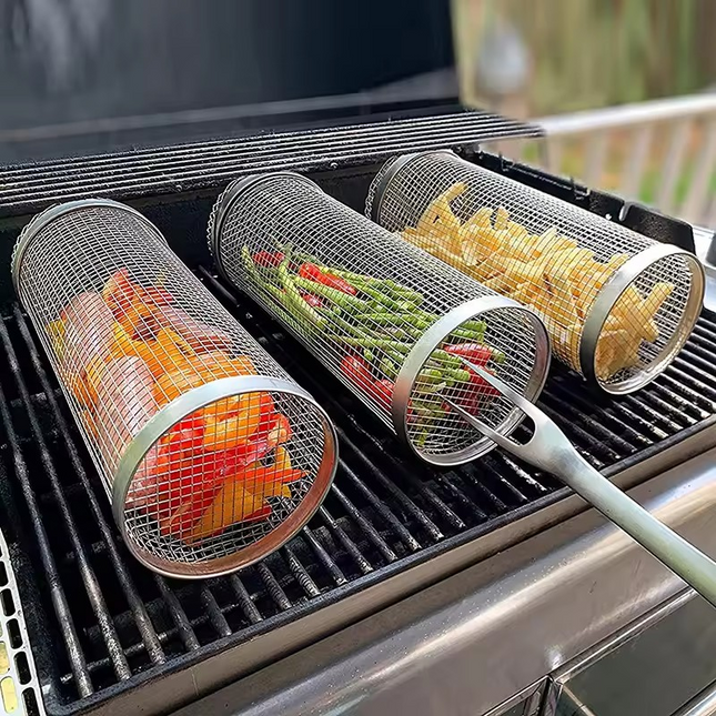 Stainless BBQ Rolling Basket