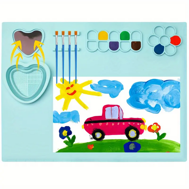 Large Silicone Craft Mat (20” x 16”) – Spacious Art Mat with Water Cup & Paint Holder 🎨✨
