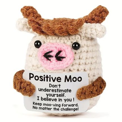 Mini Positive Crochet Cow – Handmade Encouragement Gift with Uplifting Message