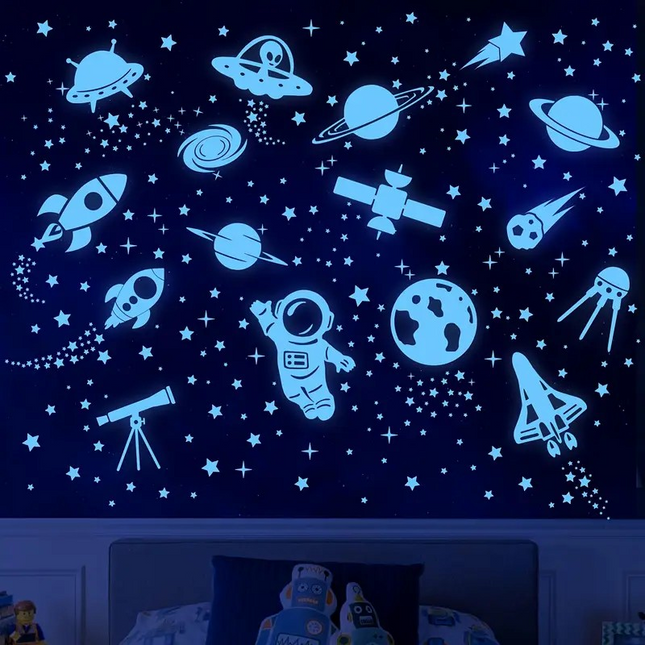Luminous Universe-Themed Wall Stickers – Glow-in-the-Dark Space Decor for Kids' Bedrooms & Study Rooms