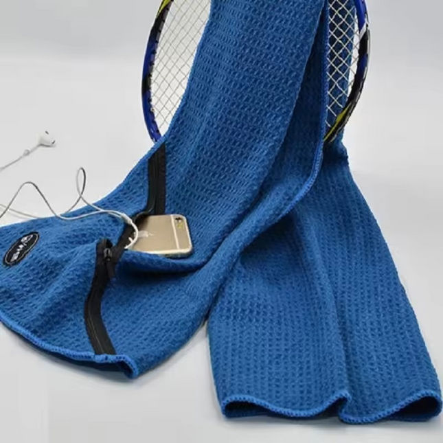 Waffle Checks Microfiber Sports Towel with Zipper Pocket