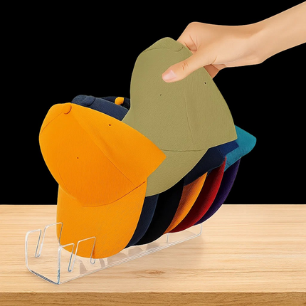 2-Pack Clear Baseball Cap Organizer Rack – Freestanding Hat Storage Shelf, Holds 14 Hats, Space-Saving Closet Organizer
