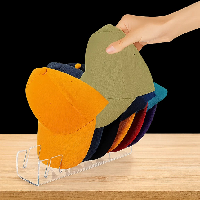 2-Pack Clear Baseball Cap Organizer Rack – Freestanding Hat Storage Shelf, Holds 14 Hats, Space-Saving Closet Organizer