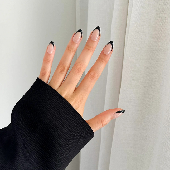 Black Tip Gel Press-On Nails By Pressing nails New Zealand Pressingnails.com