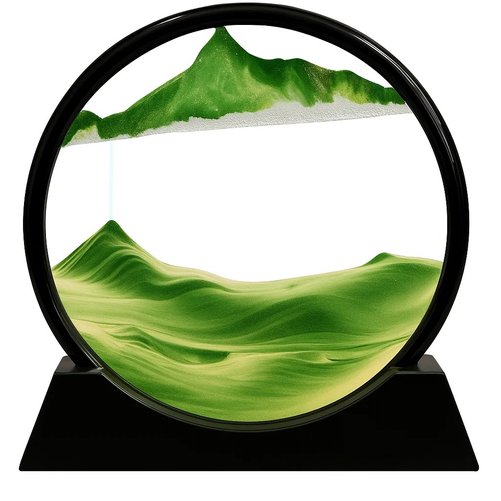 Decor Low Key 3D Sand Art Picture – Round Glass Moving Hourglass Decor – Lowkey.co.nz