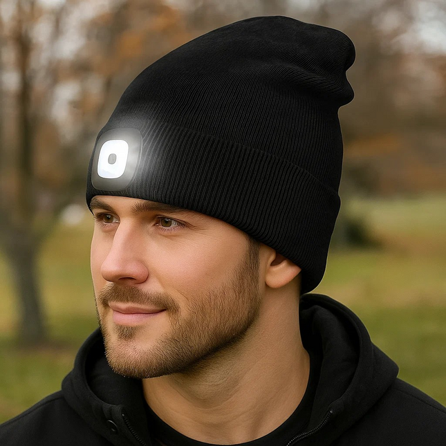 Led beanie black usb charge