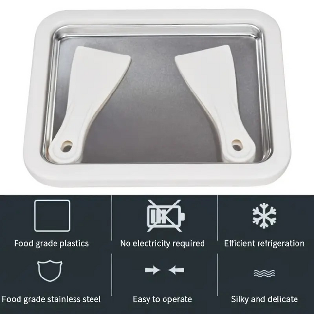 Manual Ice Cream Maker – Stainless Steel Frozen Yogurt Roll Pan with Dual Scrapers