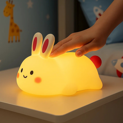 Big Face Rabbit Silicone Night Light – USB Rechargeable Patting Light with Timer & 3 Brightness Levels 🐰💡🌙