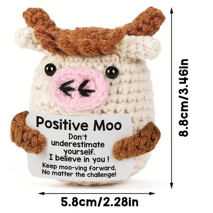 Mini Positive Crochet Cow – Handmade Encouragement Gift with Uplifting Message