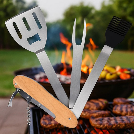 Folding travel BBQ tools – portable stainless steel grill utensils set for camping and outdoor cooking – Lowkey.co.nz New Zealand gift store