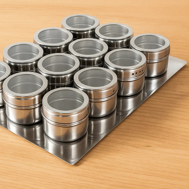 Fridge magnetic spice jars – set of clear kitchen storage containers with magnetic lids – Lowkey.co.nz New Zealand gift store