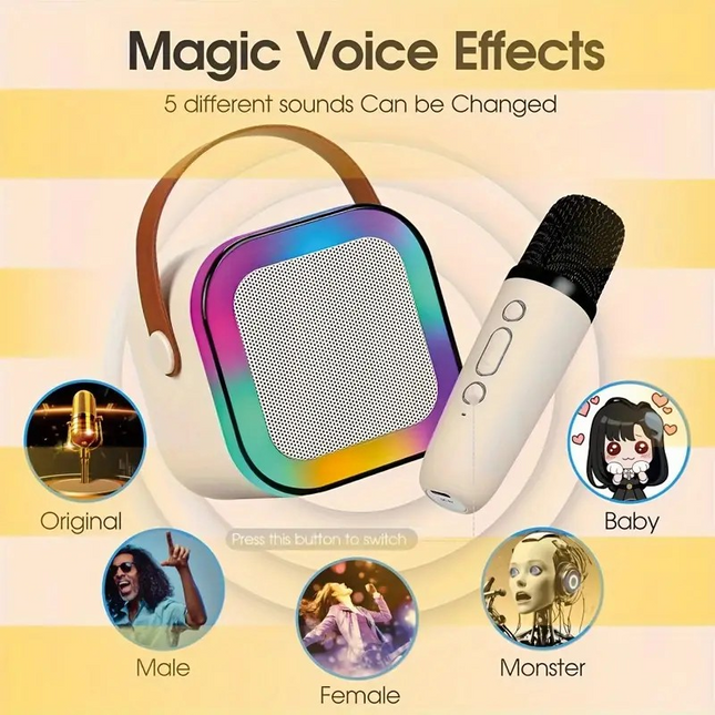 Mini Portable Karaoke Speaker System – LED Disco Lights & Two Wireless Microphones for Ultimate Party Fun!