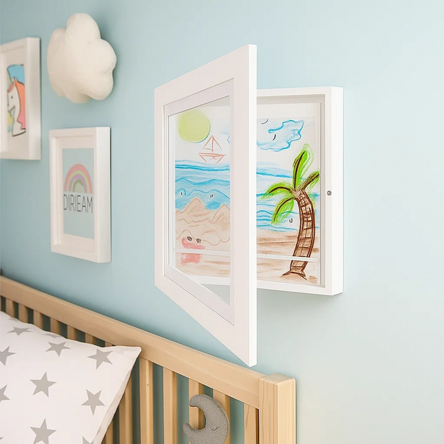 Magnetic Kids Art Frame A4 – Front-Opening Wooden Display for Drawings, Photos & More