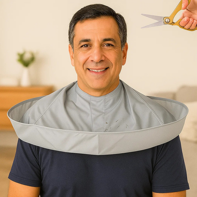 Haircut bib to catch hair – barber cape apron for mess free home haircuts – Lowkey.co.nz New Zealand gift store