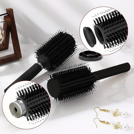 Black hairbrushes with close-up details on a white background nz