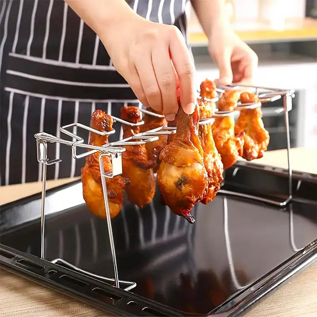 Chicken Leg Wing Rack – 14-Slot Collapsible Roaster Stand for Grill, Smoker & Oven Cooking