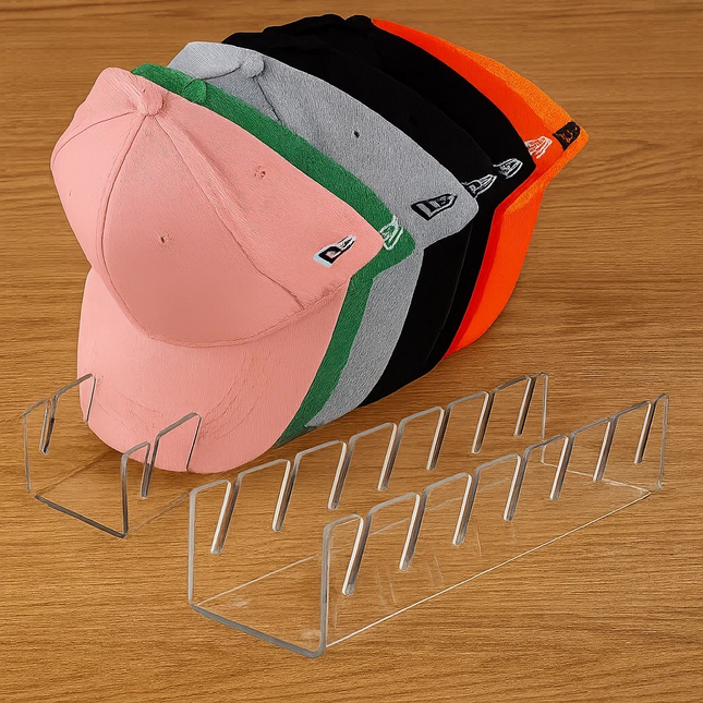 2-Pack Clear Baseball Cap Organizer Rack – Freestanding Hat Storage Shelf, Holds 14 Hats, Space-Saving Closet Organizer