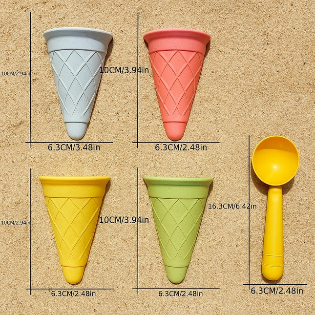 Ice cream cone shaped sand toys – 4 cones with scoop beach play set for kids – Lowkey.co.nz New Zealand gift store