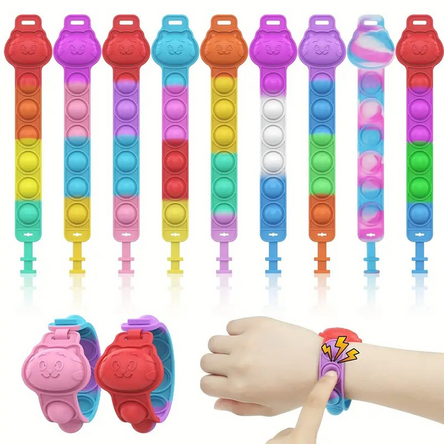 Random Colour Silicone Cat Bracelet Fidget Toy – Colorful Bubble Pop Wristband for Stress Relief & Fun! 🐱✨