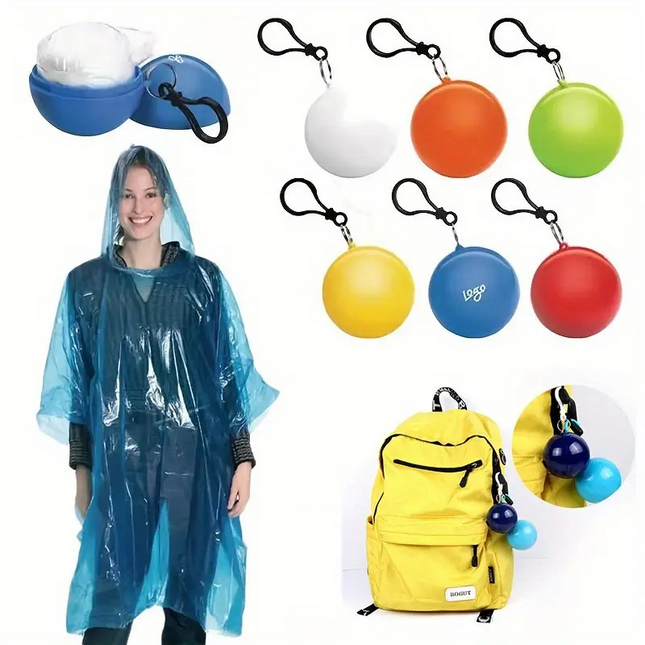 Portable Waterproof Emergency Rain Poncho – Compact Travel Poncho in Keychain Ball for Outdoor Use