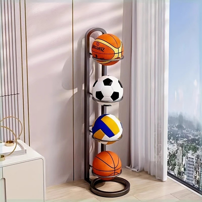 4-Layer Ball Storage Rack – Simple Vertical Stand for Basketball, Football, Volleyball & More
