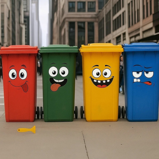 Cartoon Face Bin Stickers – Self-Adhesive Funny Faces for Rubbish Bins & More 4pc