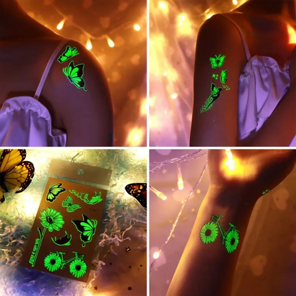 12 Sheets Glow in the Dark Butterfly Temporary Tattoos – Luminous Fairy & Flower Designs