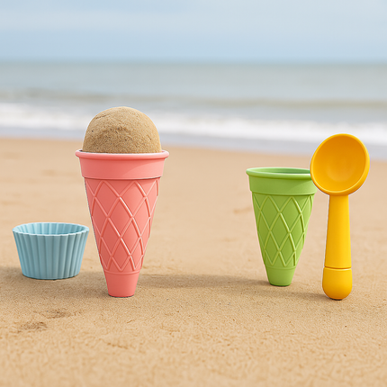 Kids plastic beach toy set – three ice cream cones with scoop sand toys – fun outdoor play gifts – Lowkey.co.nz New Zealand gift store