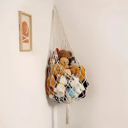 Kids soft toy hanging mesh storage – wall corner organiser hammock for stuffed animals – Lowkey.co.nz New Zealand gift store