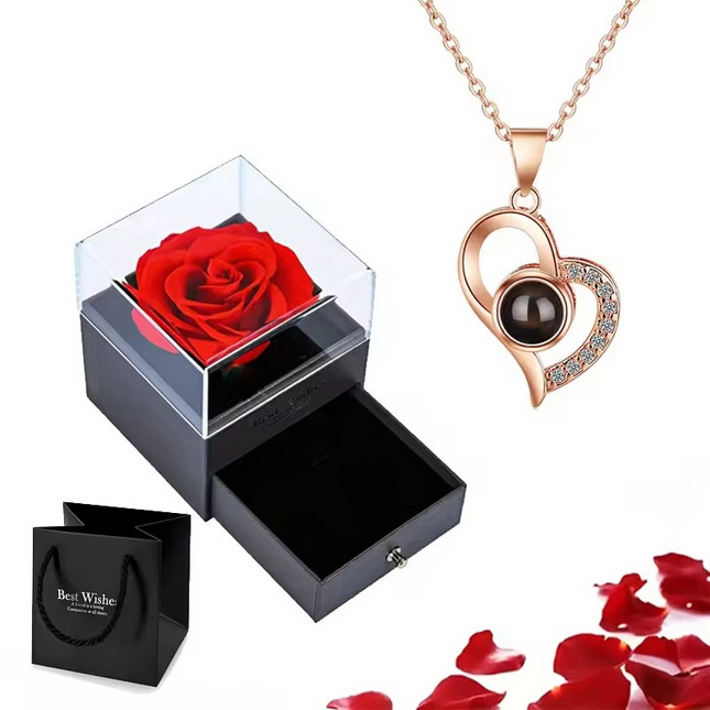 Heart Pendant Necklace with 100 Languages 'I Love You' Projection