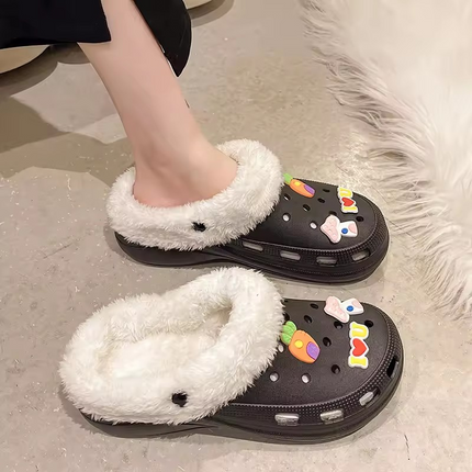 Winter Warm Plush Insoles Inserts Removable Sleeve for Clogs Slippers