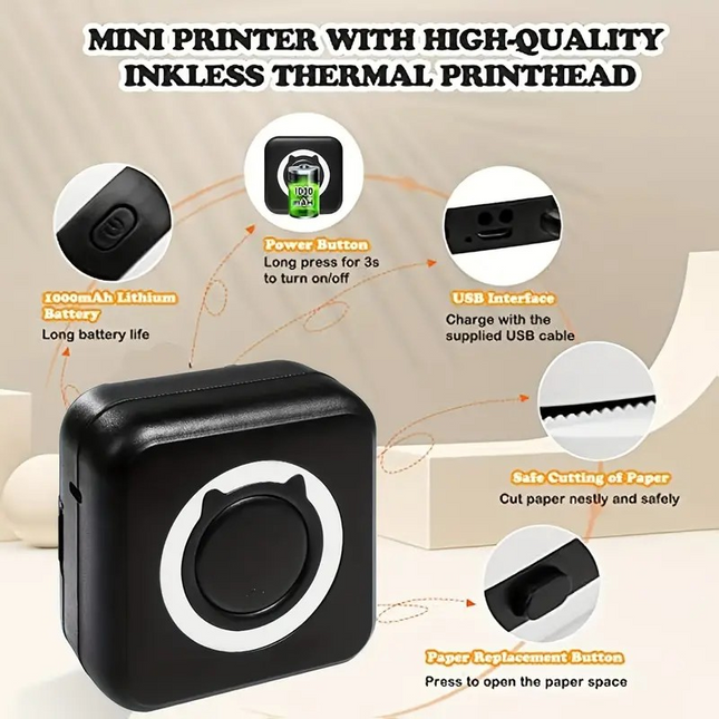Mini Thermal Printer – Wireless Printing for Notes, Lists & Labels