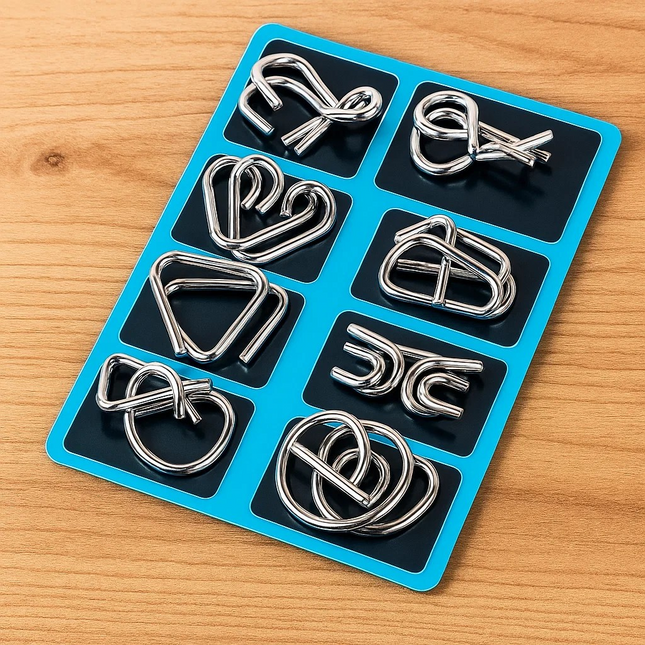Metal brain teaser puzzle set – 8 piece wire mind games for kids and adults – Lowkey.co.nz New Zealand gift store
