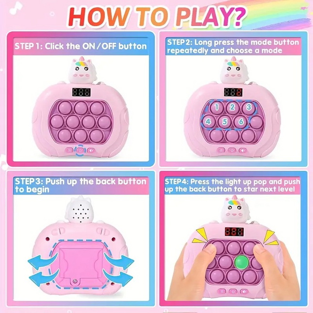 Unicorn Interactive Pop Fidget Game – LED Sensory Toy with 6 Fun Modes for Kids 🦄🎮✨