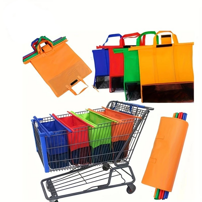 Reusable Grocery Cart Bags – 4-Pack Heavy-Duty Trolley Organizers for Shopping & Storage