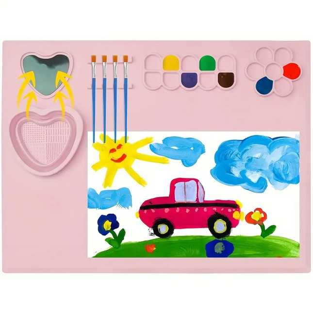 Large Silicone Craft Mat (20” x 16”) – Spacious Art Mat with Water Cup & Paint Holder 🎨✨