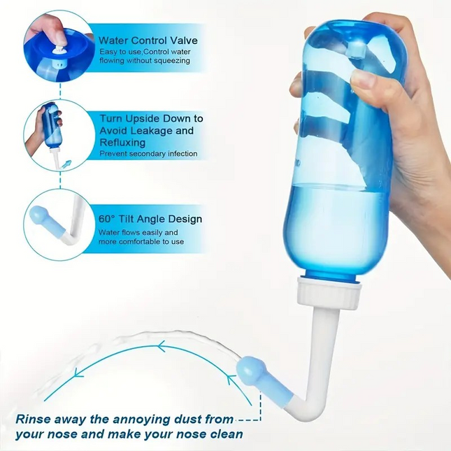 Nasal Rinse Bottle – 500ml BPA-Free Sinus Cleaner with Interchangeable Tips