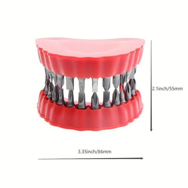 Red Drill Bit Holder – Teeth-Shaped Organizer for 1/4" Hex Bits