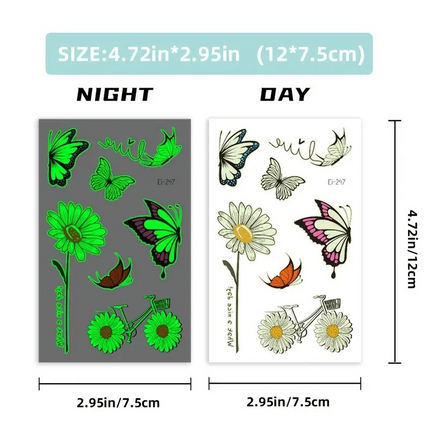 12 Sheets Glow in the Dark Butterfly Temporary Tattoos – Luminous Fairy & Flower Designs