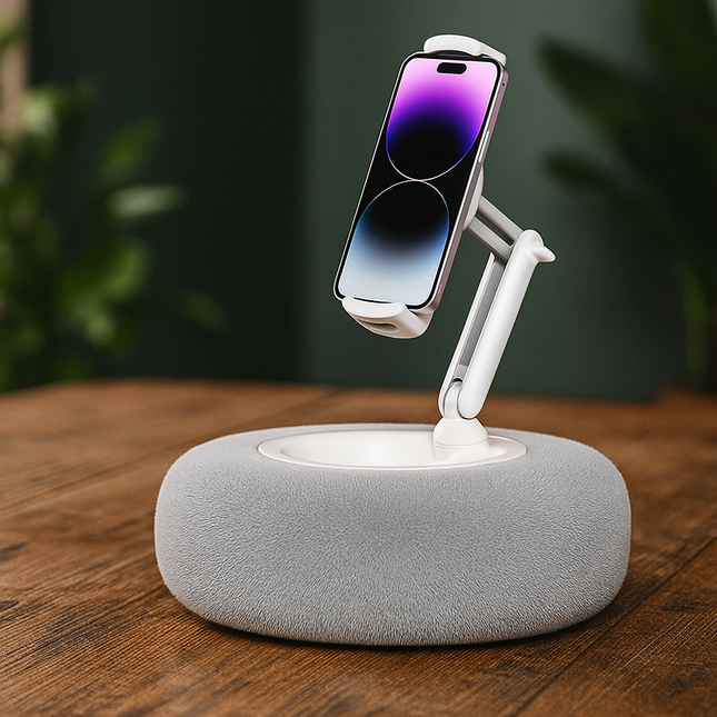 Phone holder with built-in snack bowl and fluffy comfort cushion bottom – fun multifunctional stand gift – Lowkey.co.nz New Zealand gift store