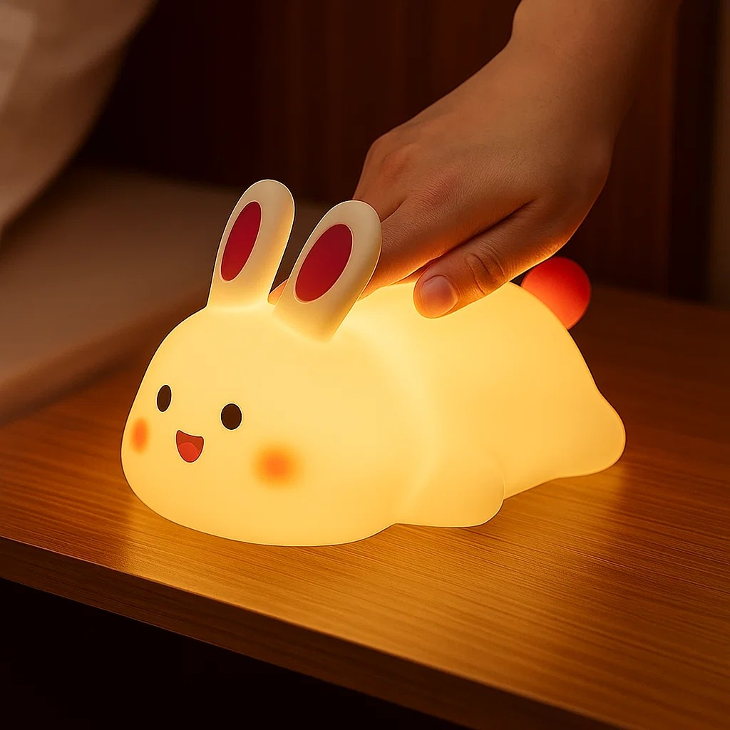 Big Face Rabbit Silicone Night Light – USB Rechargeable Patting Light ...