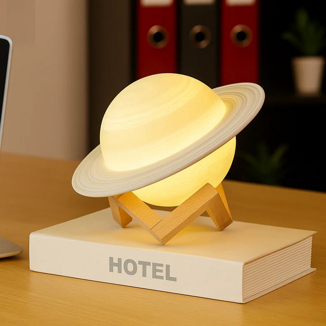 Saturn led lamp with wood stand