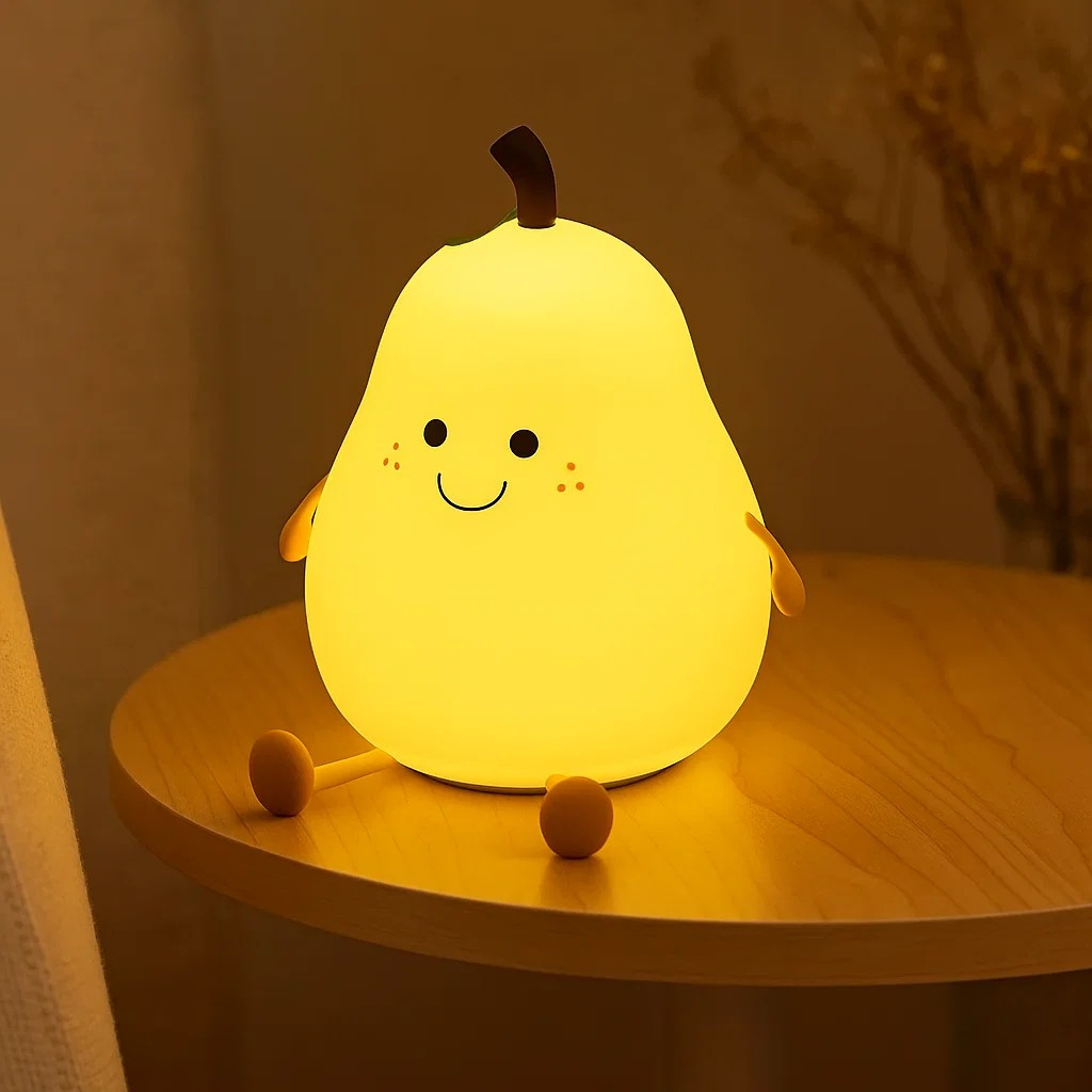 Pear Led Sign Mini Pear LED Night Light – USB Rechargeable Silicone Lamp with Touch ...