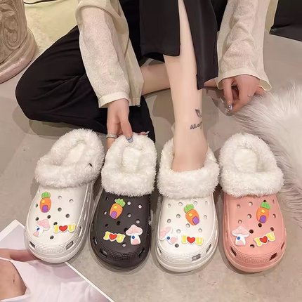 Winter Warm Plush Insoles Inserts Removable Sleeve for Clogs Slippers