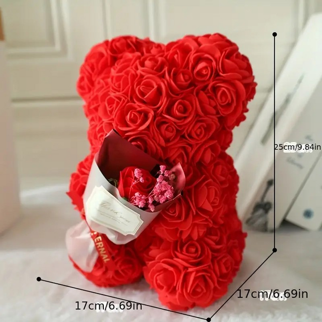 Cute Teddy Bear with Artificial Roses – The Perfect Romantic 'I Love You' Gift