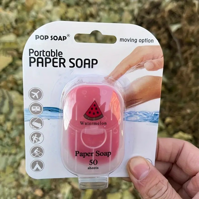 50pcs Portable Paper Soap – Compact Disposable Soap Sheets for Travel, Camping & Outdoor Use (Watermelon Scent)